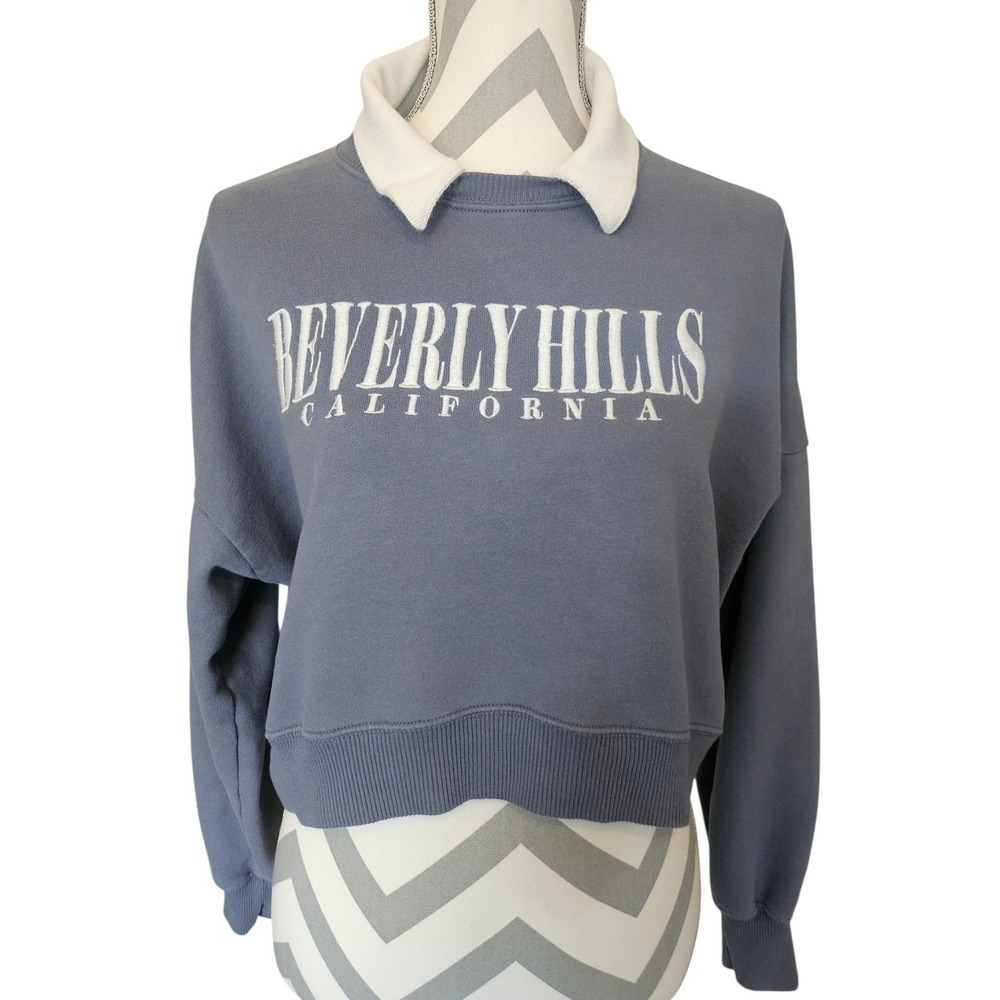 Hollister Beverly Hills California Cropped Polo Sweatshirt Blue‎ Gray Medium y2k